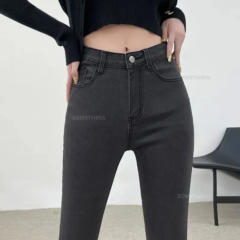 2024 New Stretch Denim Skinny Jeans for Women Hip Lift Casual Slim Fit Trousers in Black Gray Blue