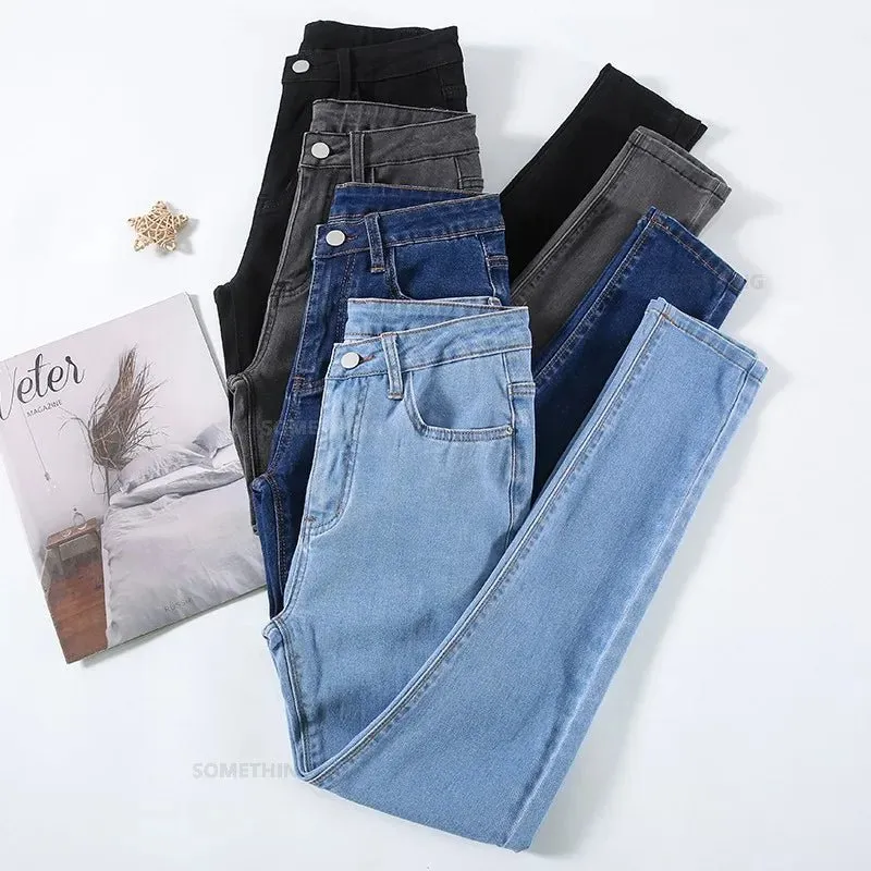 2024 New Stretch Denim Skinny Jeans for Women Hip Lift Casual Slim Fit Trousers in Black Gray Blue