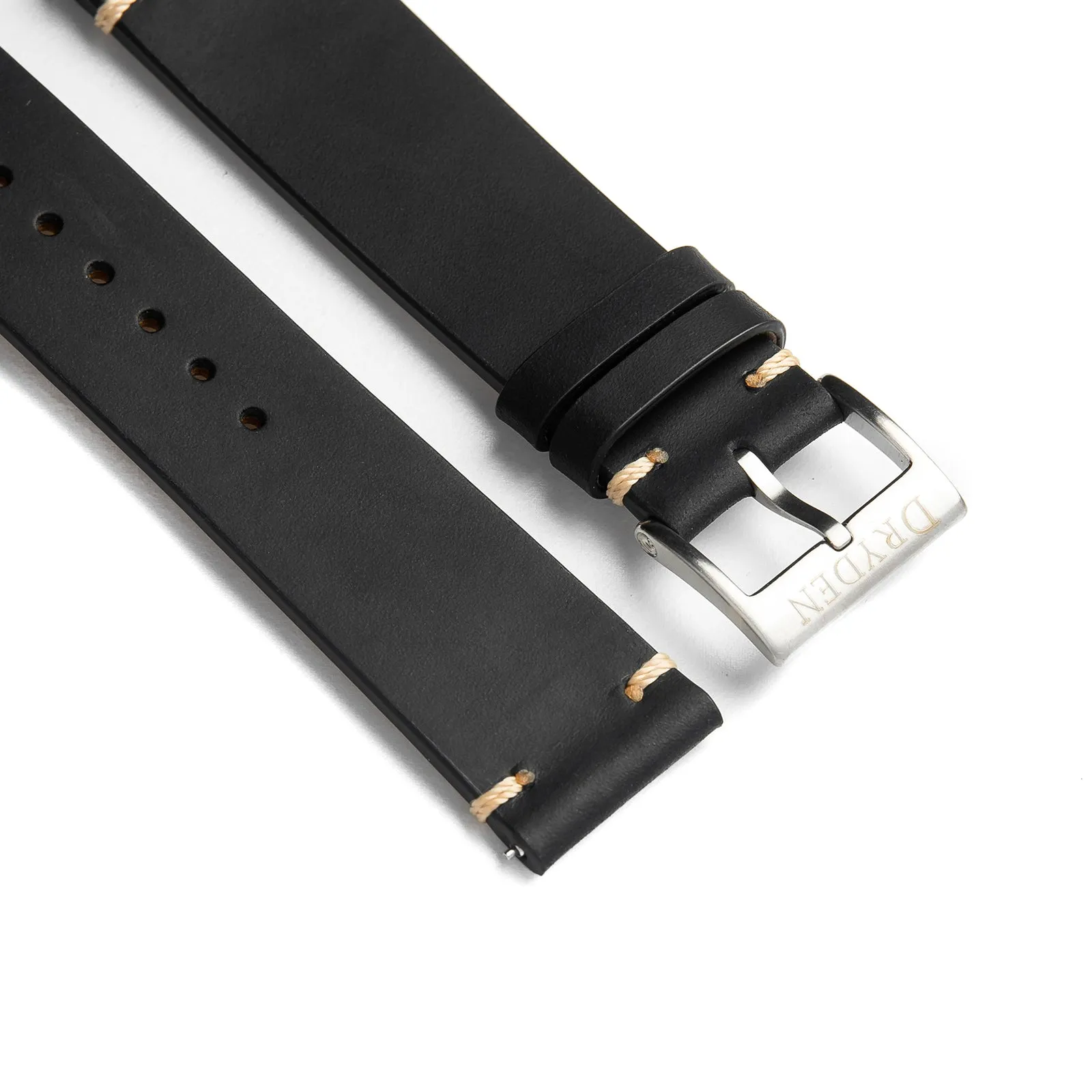 22mm Quick Release Simple Stitch Leather Watch Strap - Black