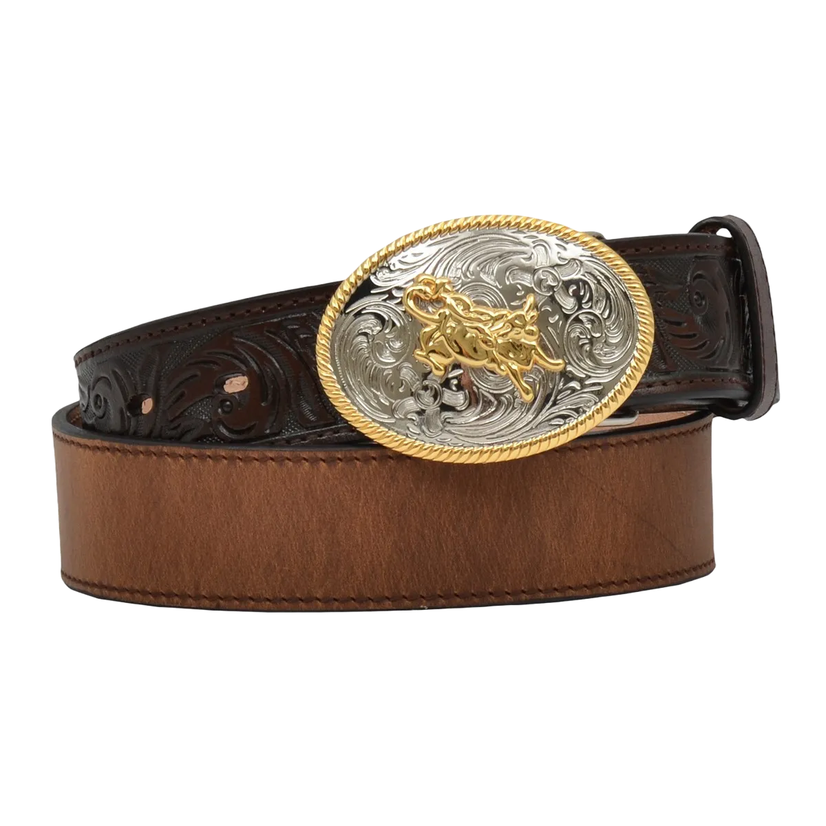 3D Belt Children's Leather Floral Dark Brown Belt D4202