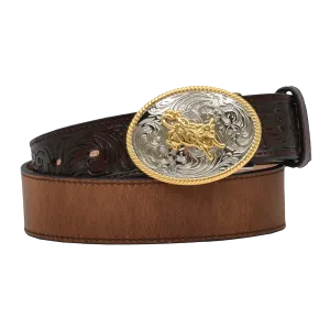 3D Belt Children's Leather Floral Dark Brown Belt D4202