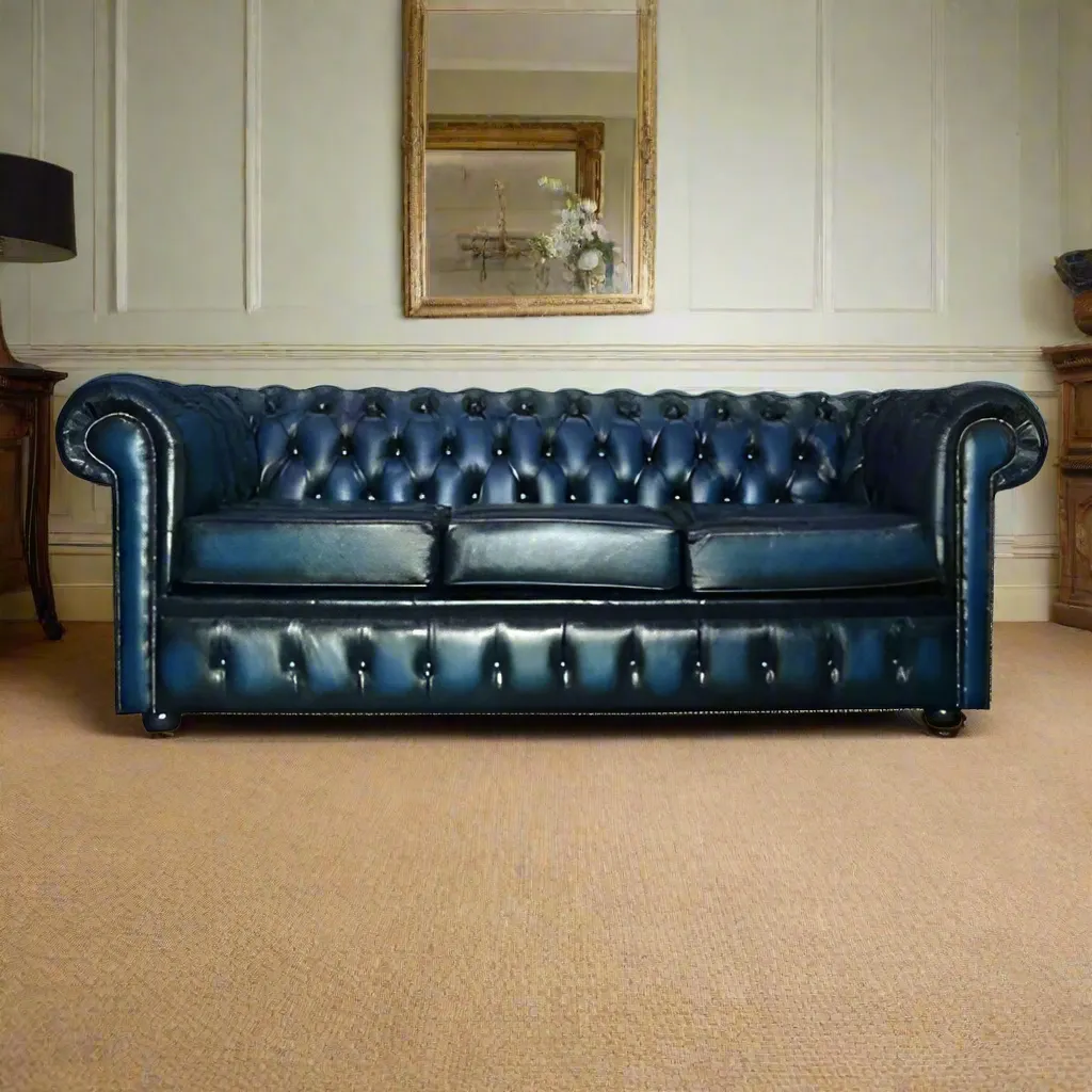 7 Seaters Chesterfield Antique Blue Sofa Set