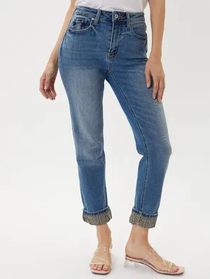 Ashley High-Rise Hem Detail Straight Jean By KanCan