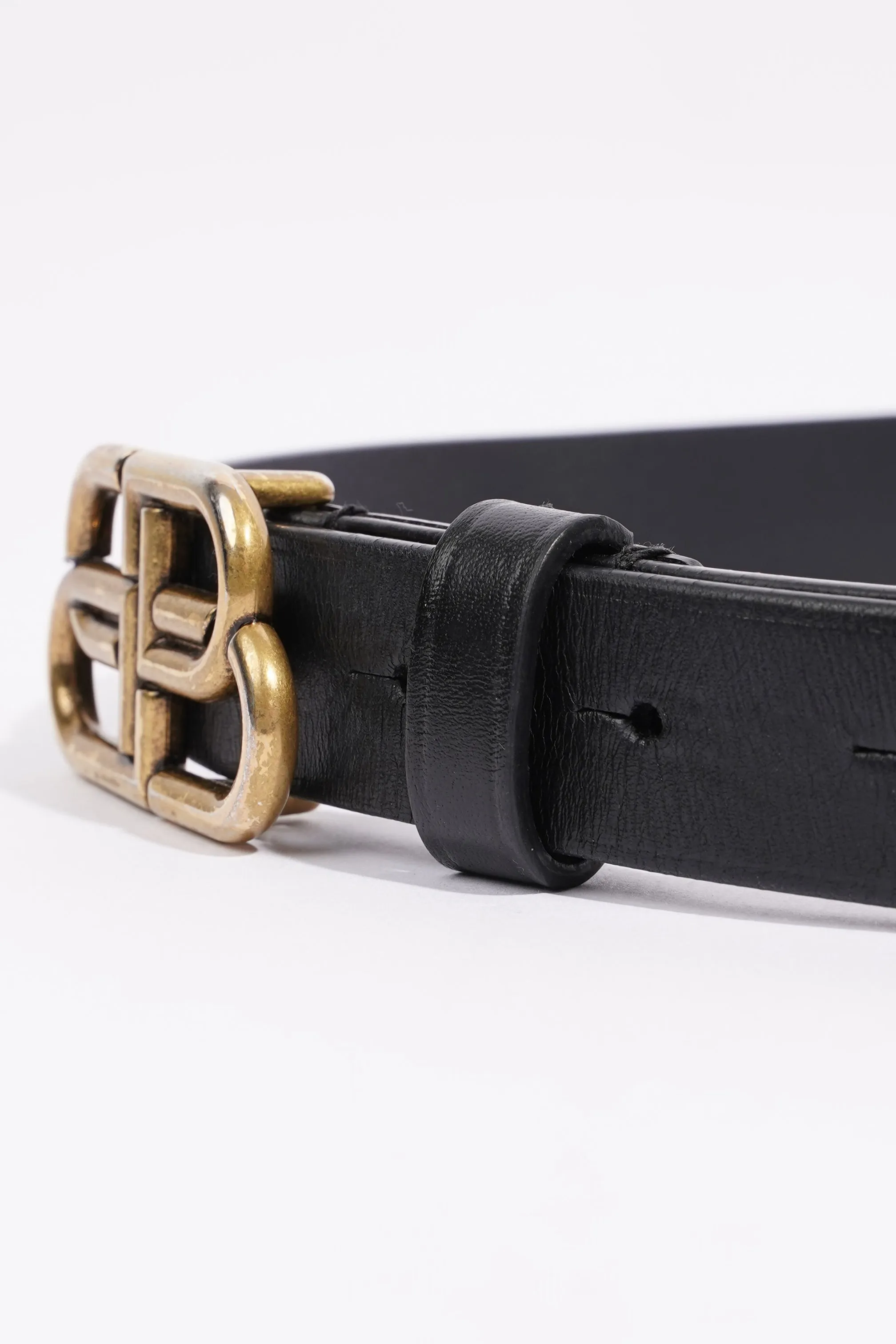 Balenciaga Womens Thin Buckle Belt Black Leather 85cm - 33"