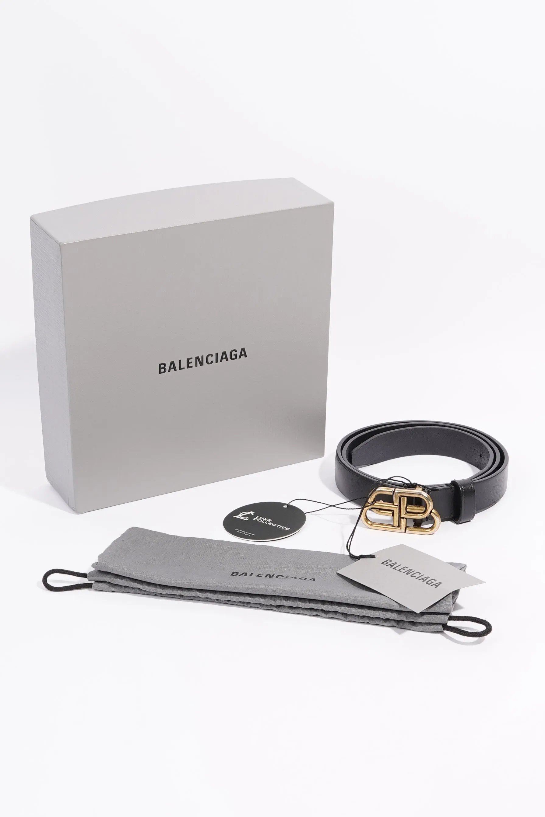 Balenciaga Womens Thin Buckle Belt Black Leather 85cm - 33"