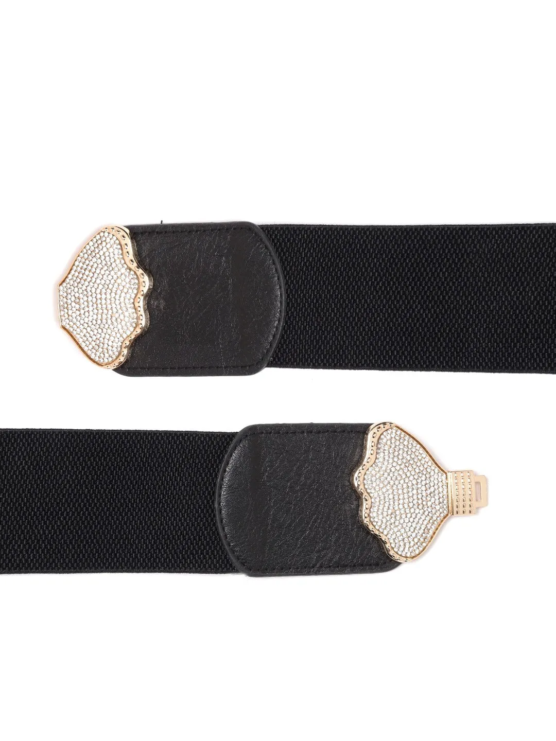 Berrylush Women Black Elastic Strap Blush Buckle Belt