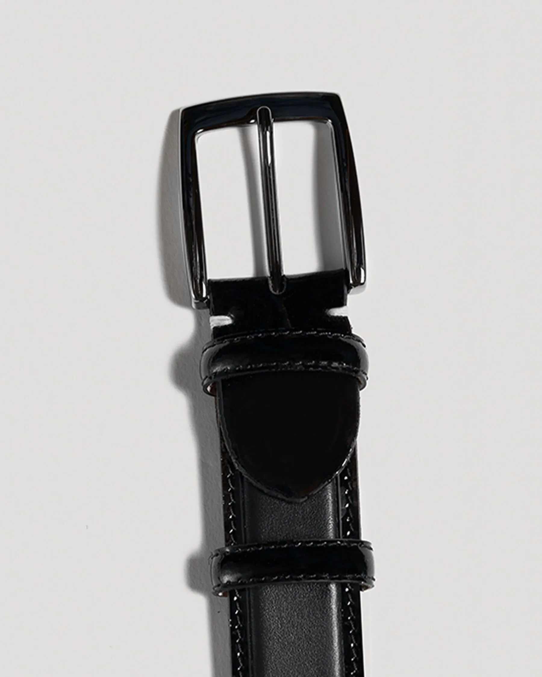 Black & Patent Edge Trim Calf Leather Belt