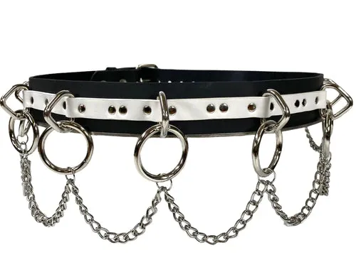 Black and White Patent Leather Bondage Belt