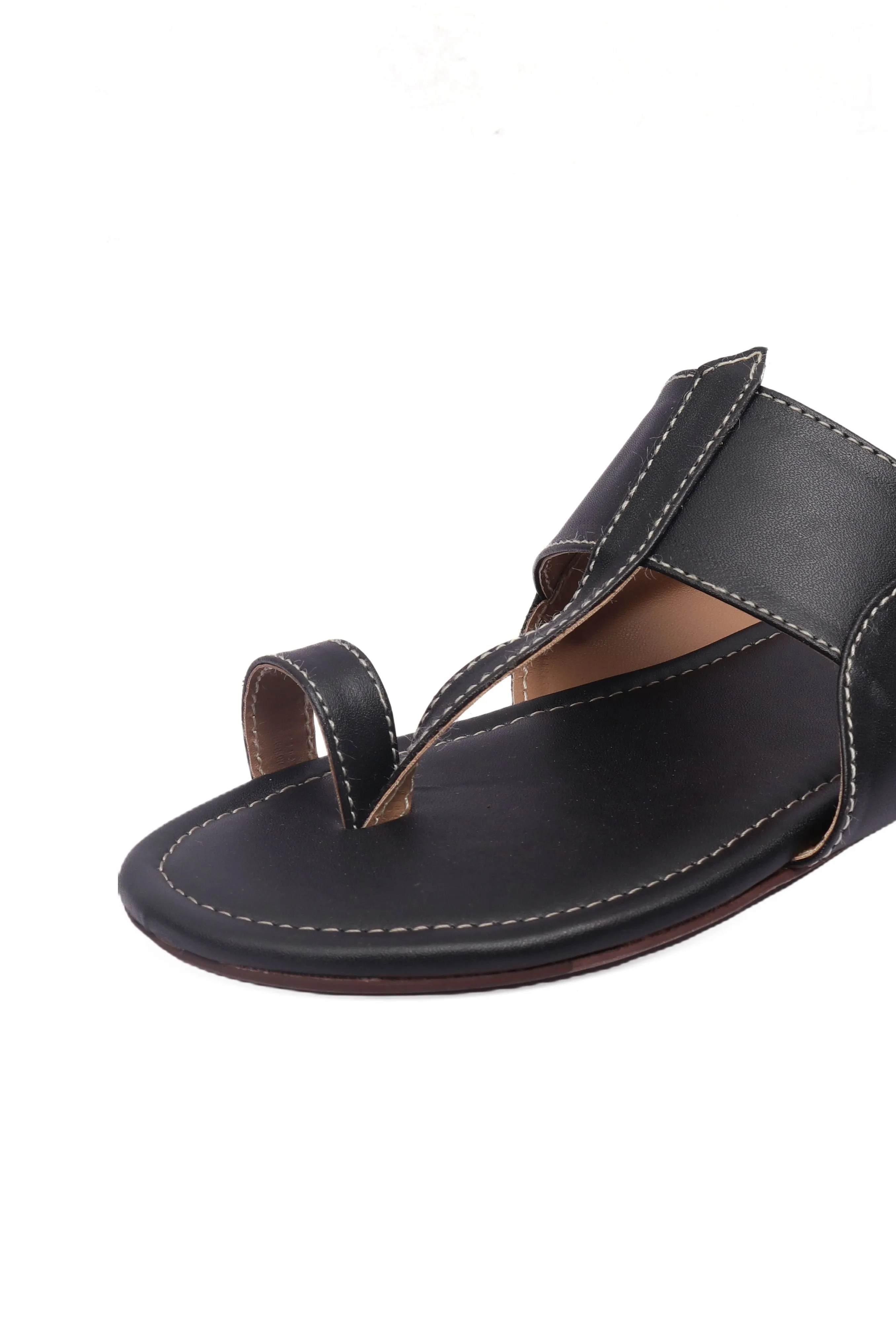 Black Kolhapuri Inspired Flats With Insole Cushion Padding