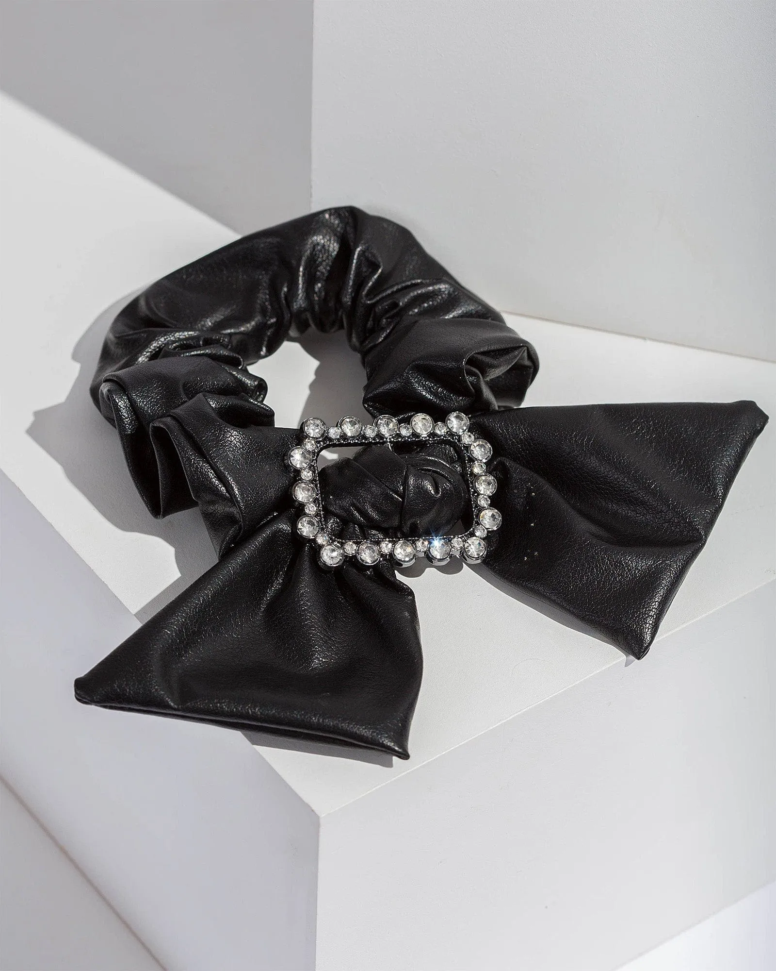 Black Leather Look Bow Scrunchie