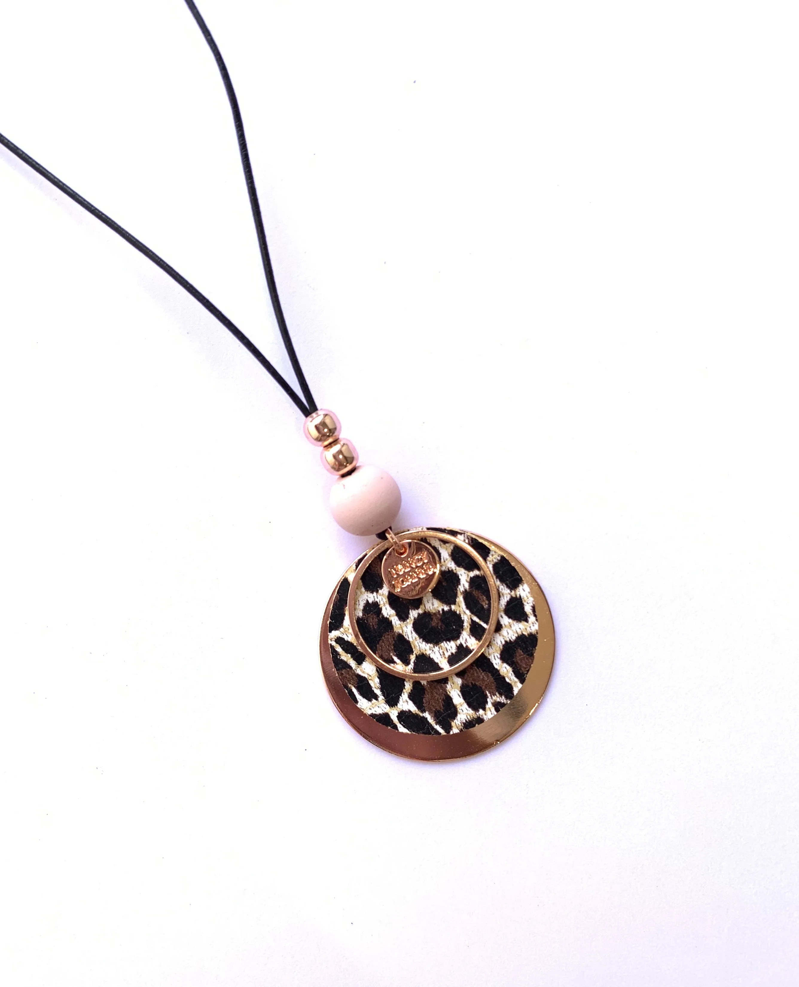 Blush Concrete & Leopard Print Leather Pendant