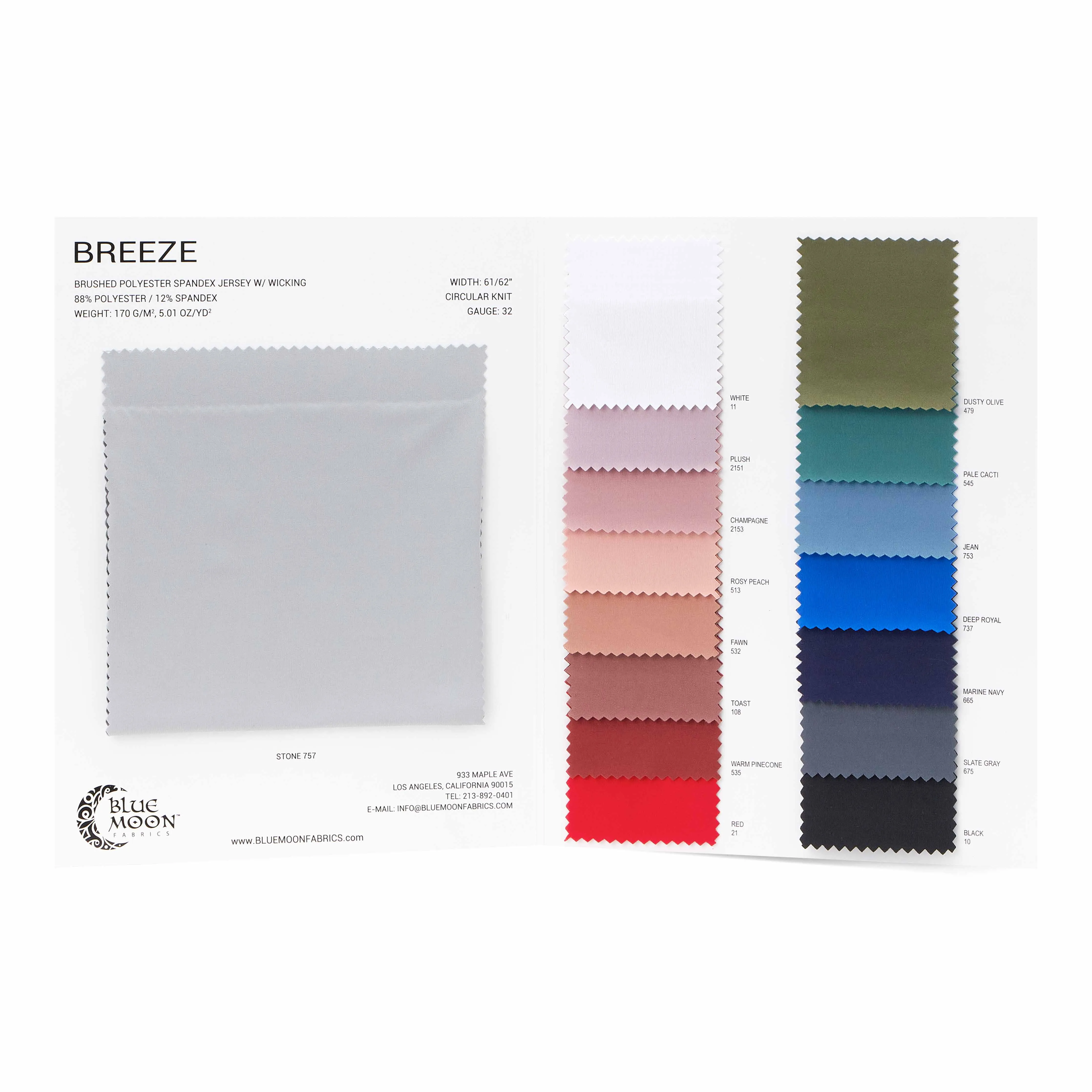 Breeze Spandex Jersey with Wicking Color Card | Blue Moon Fabrics