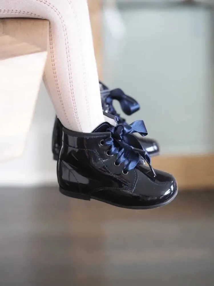 Celina- Dark Navy Patent Leather Boots