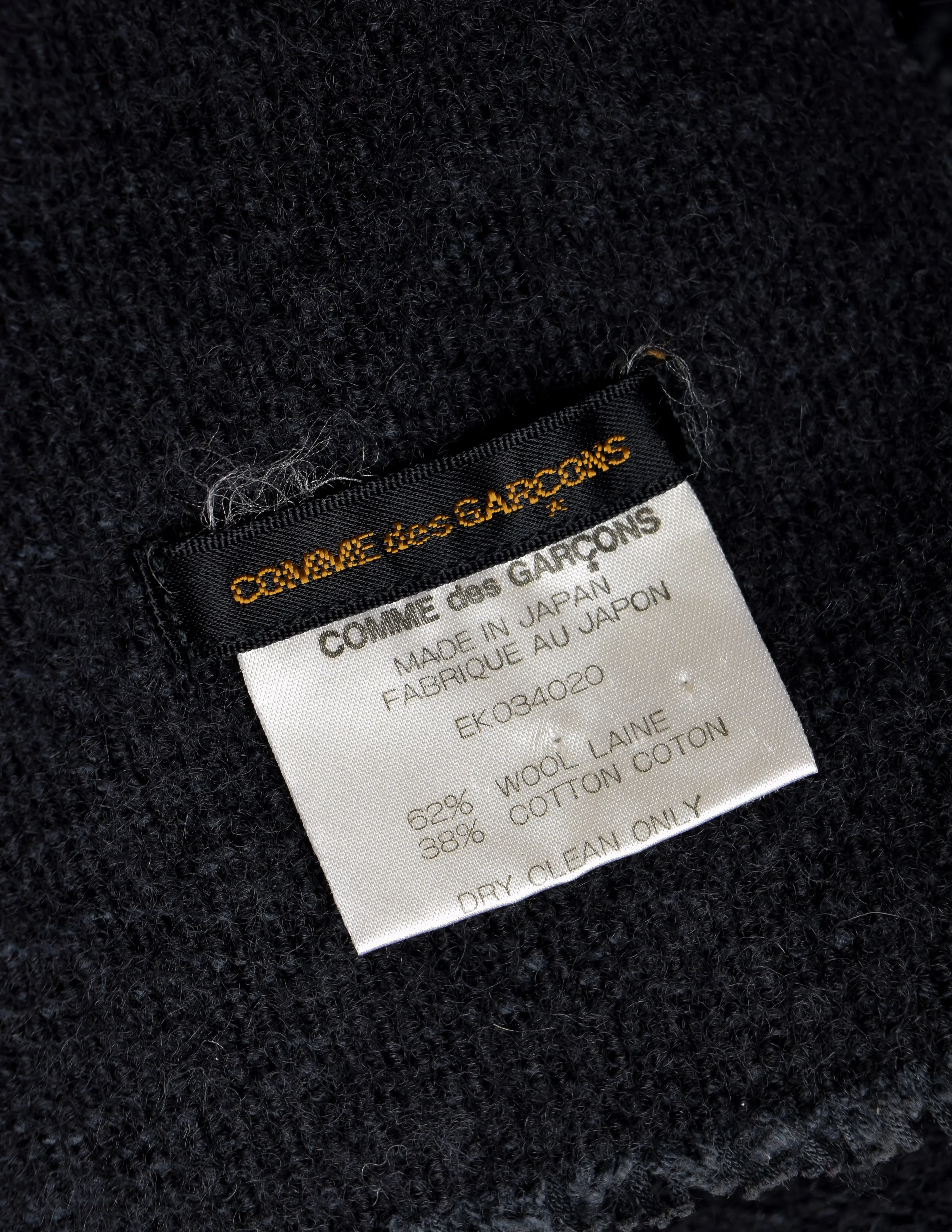 Comme des Garcons Vintage AW 1982 Destroy Collection Black Wool 'Hole' Blanket Scarf Wrap Shawl