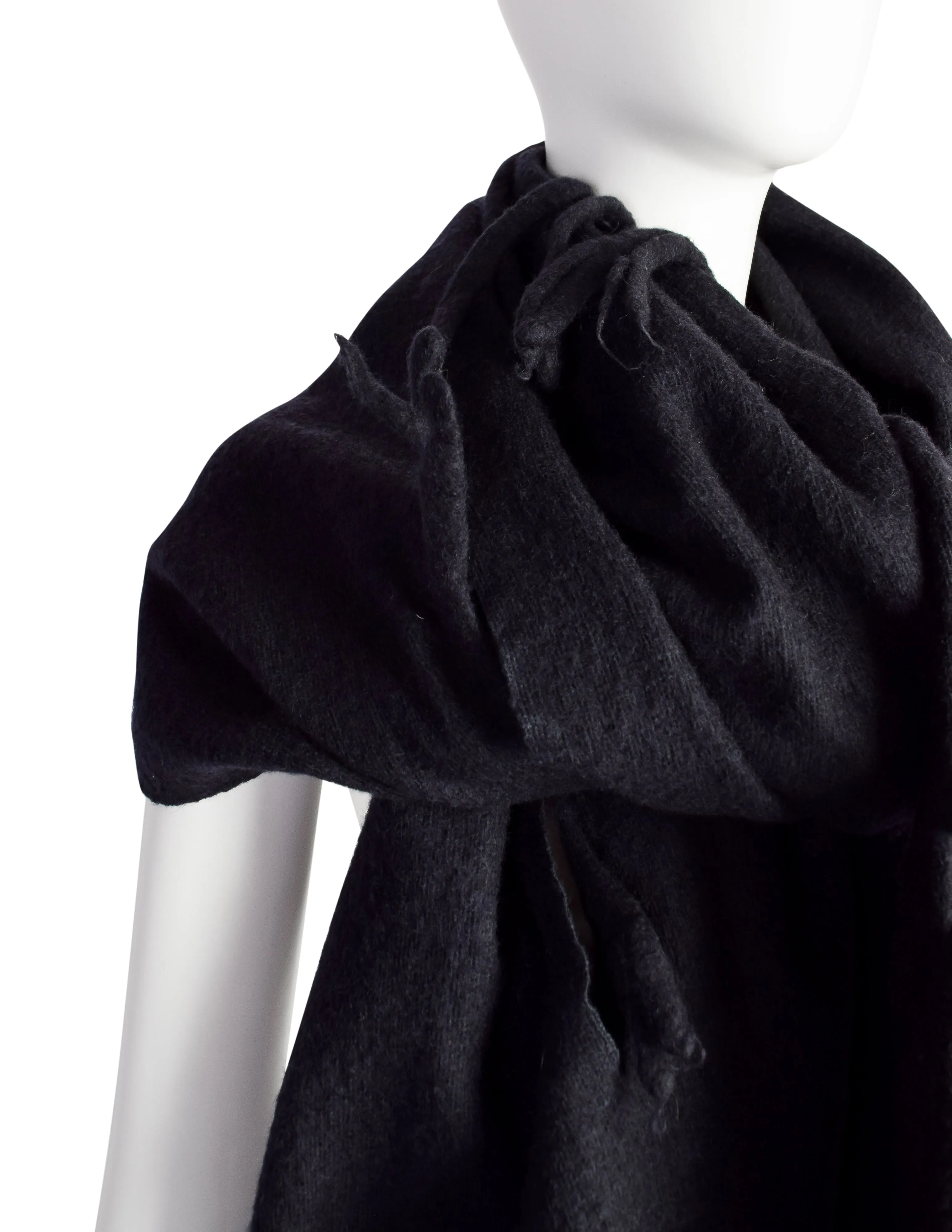 Comme des Garcons Vintage AW 1982 Destroy Collection Black Wool 'Hole' Blanket Scarf Wrap Shawl