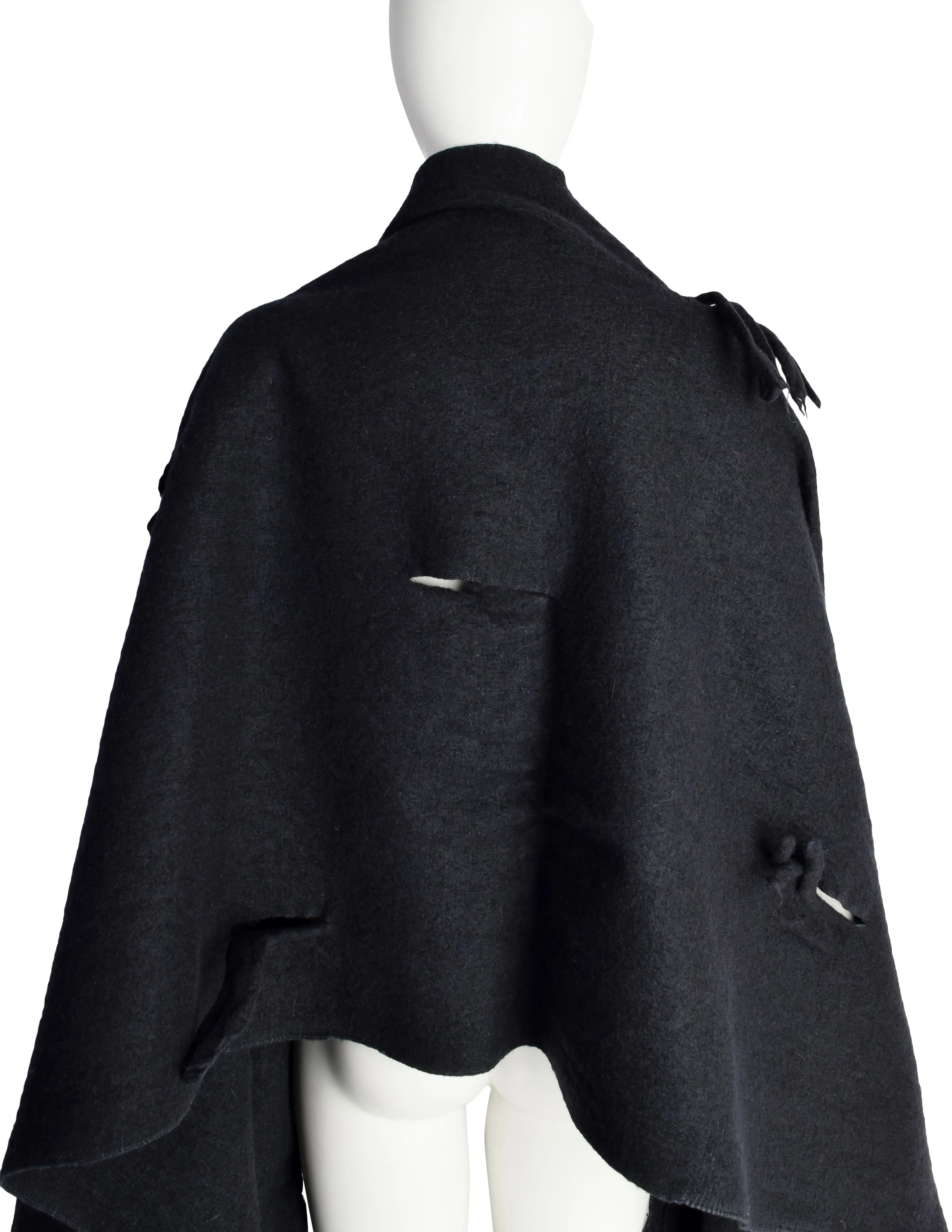 Comme des Garcons Vintage AW 1982 Destroy Collection Black Wool 'Hole' Blanket Scarf Wrap Shawl