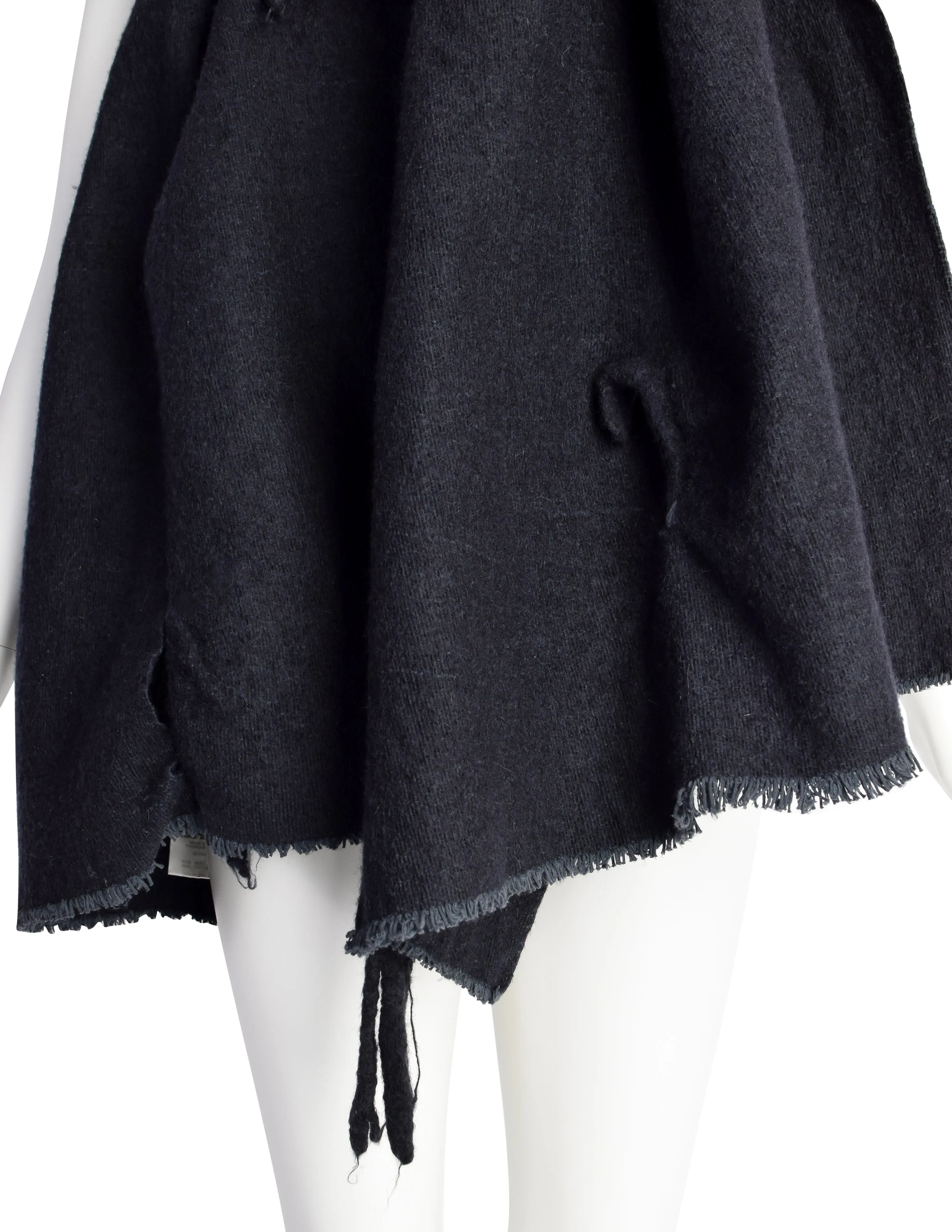 Comme des Garcons Vintage AW 1982 Destroy Collection Black Wool 'Hole' Blanket Scarf Wrap Shawl