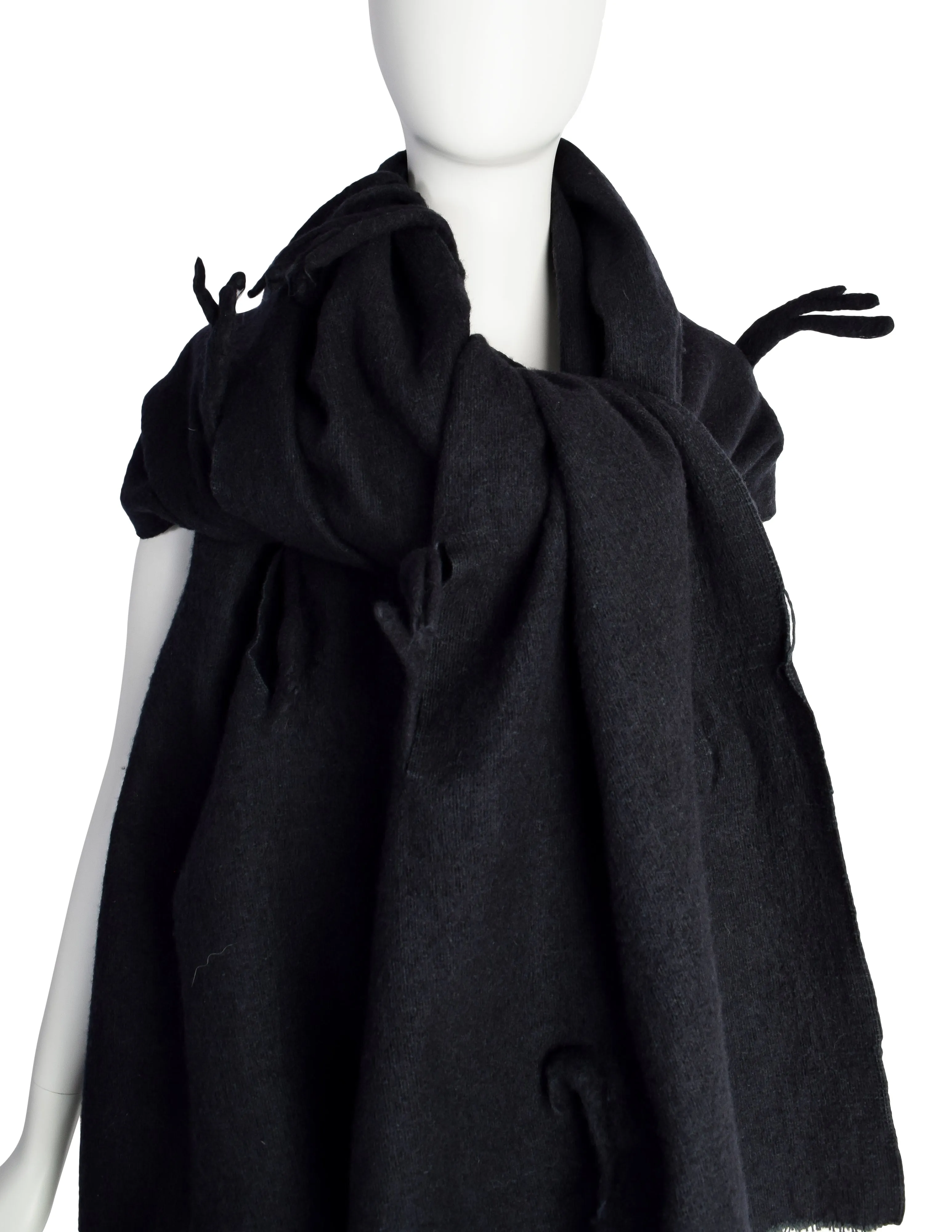 Comme des Garcons Vintage AW 1982 Destroy Collection Black Wool 'Hole' Blanket Scarf Wrap Shawl