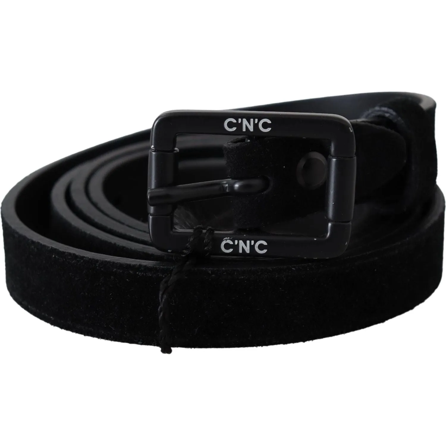 Costume National Elegant Black Velvet Buckle Leather Belt