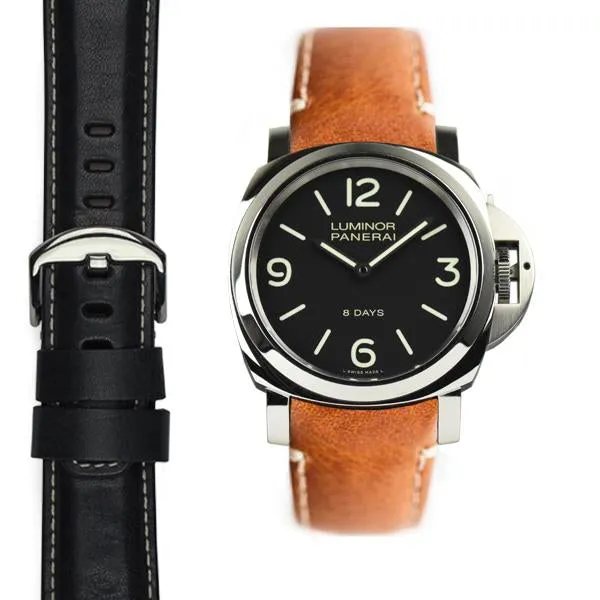 Curved End Leather Strap for Panerai Luminor Submersible Models with Tang Buckle