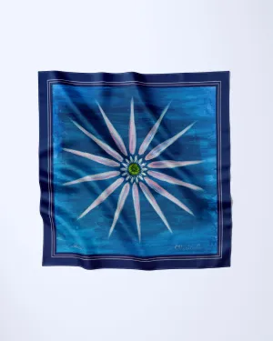 DAISY MANDALA Designer 100% Silk Art-A-Porte Scarf in Blue Pink