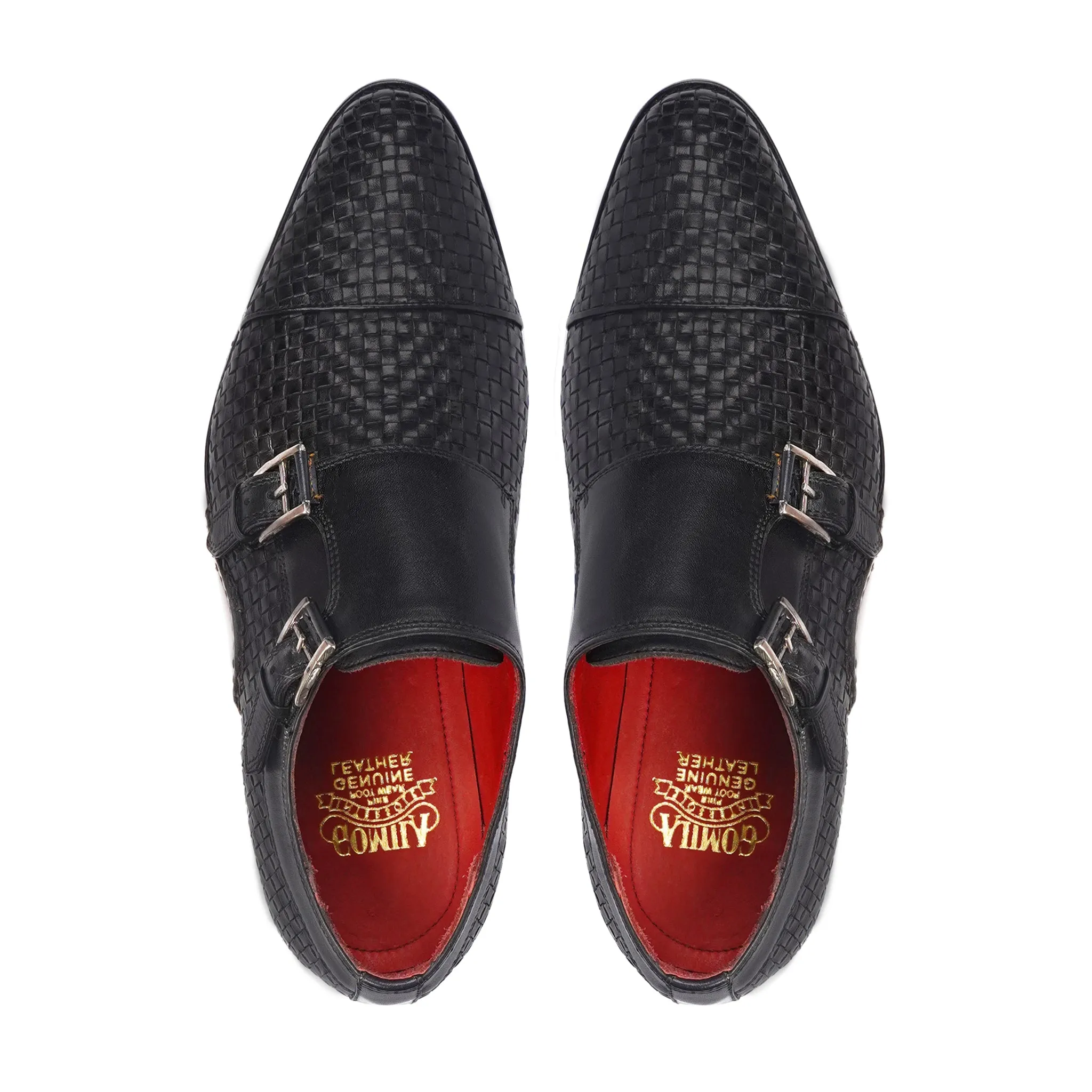 Dasoki - Men's Black Hand Woven Calf Leather Double Monkstrap