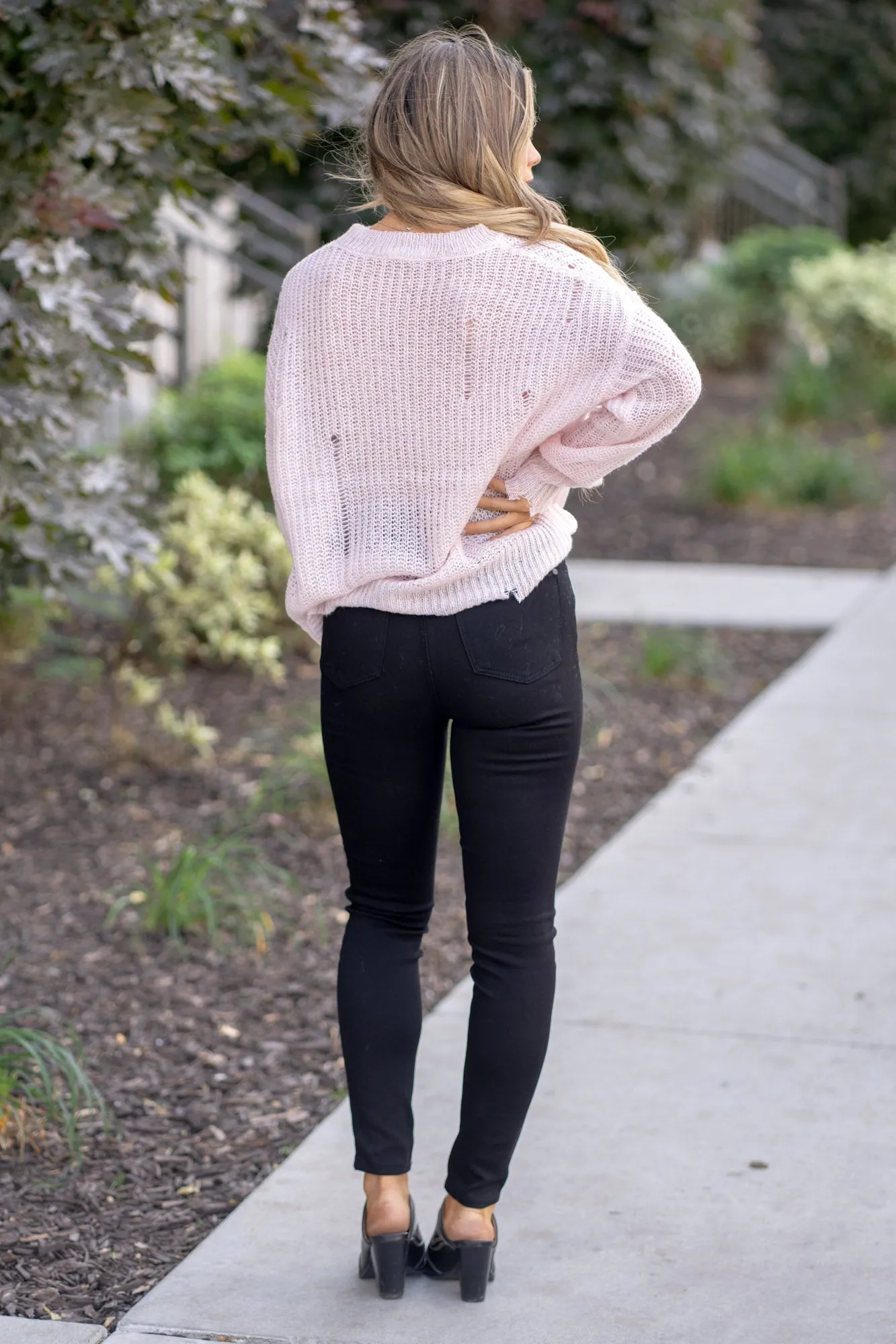 Distressed Long Sleeve Knit Top