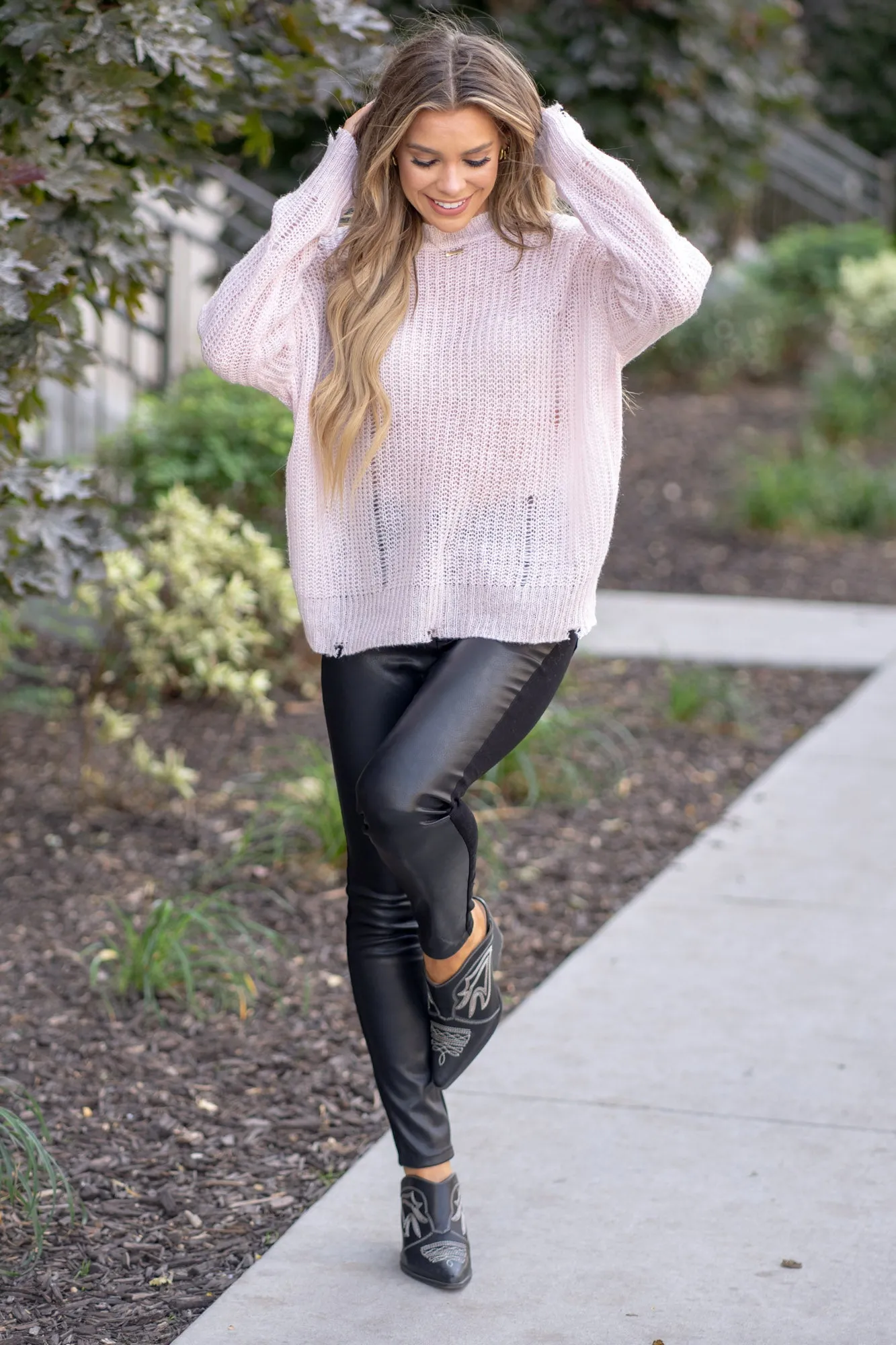 Distressed Long Sleeve Knit Top