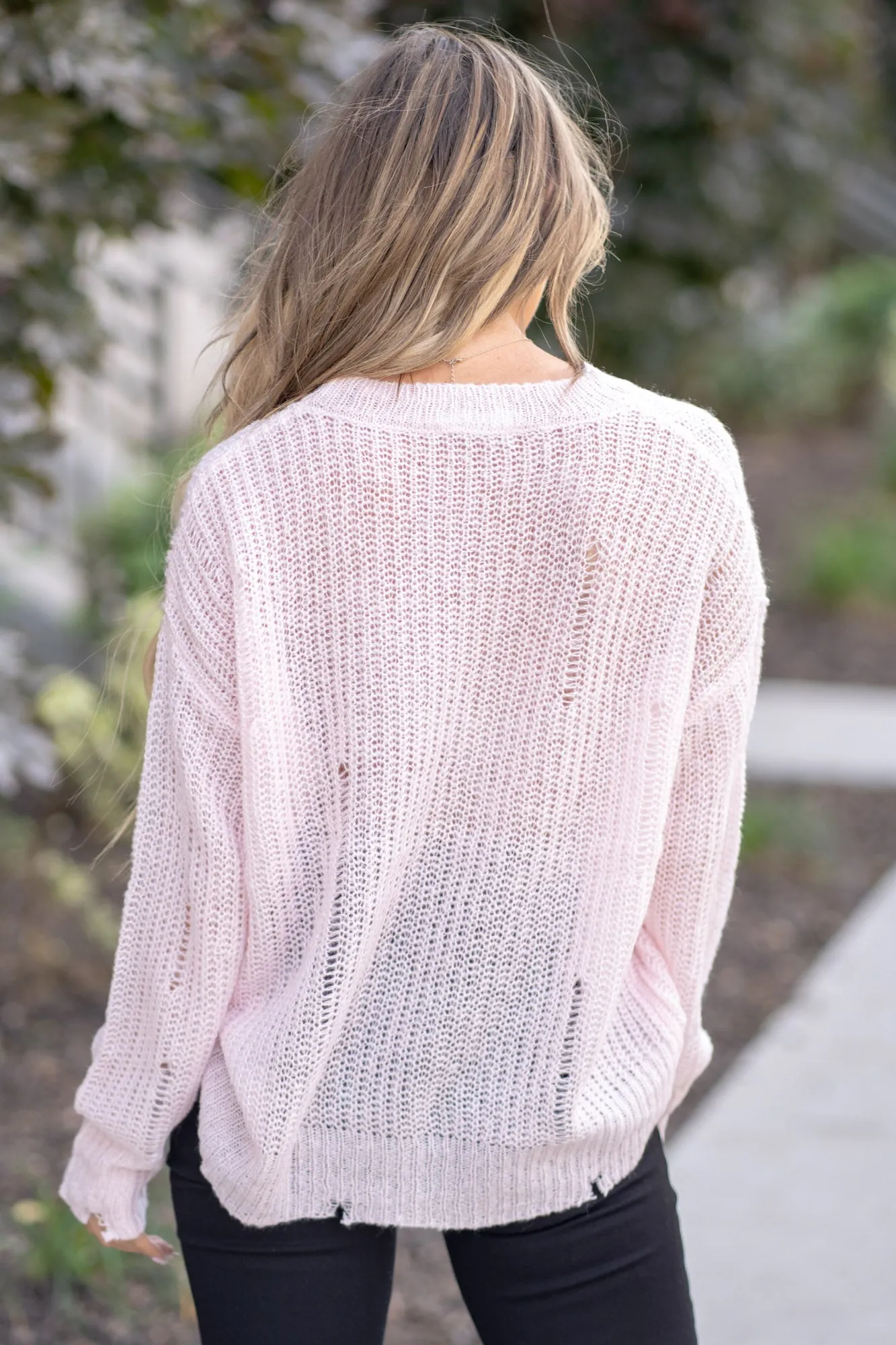 Distressed Long Sleeve Knit Top