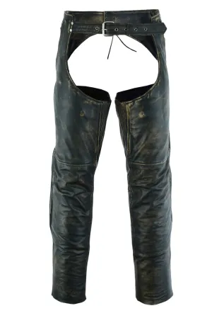 Dream Apparel Mens Distressed Brown Leather Motorcycle Chaps