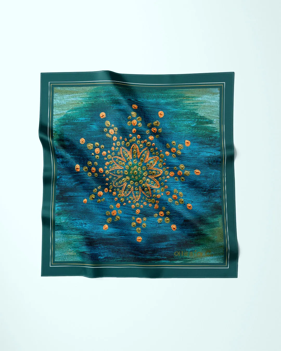 GOLD MANDALA Designer 100% Silk Scarf in Emerald Gold