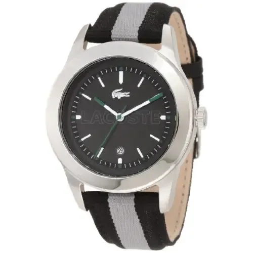 Lacoste Advantage Black Dial Black and White Stripe Grosgrain Mens Watch 2010613