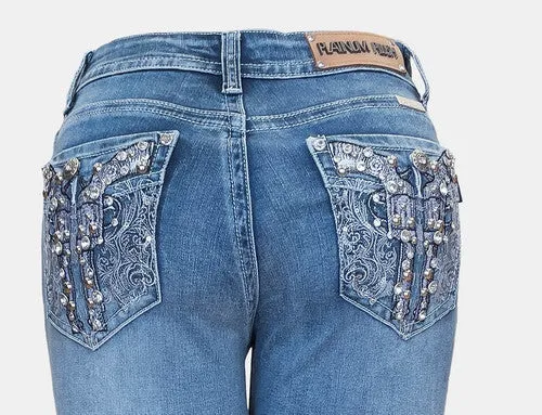 Ladies Rhinestone Jeans with Double Guns on rear Pocket 4043 BP