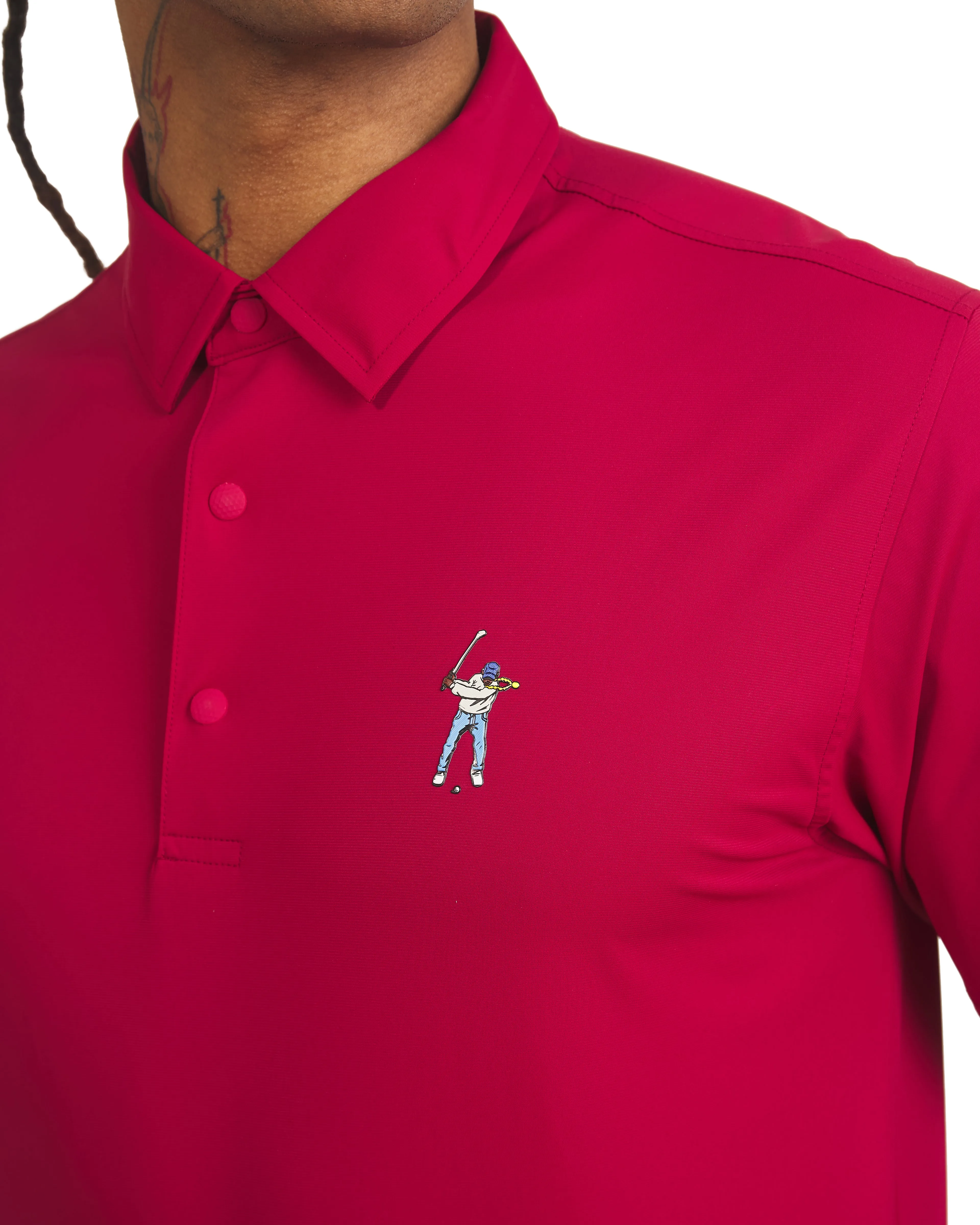 M-Red Men's Snap Placket Polo