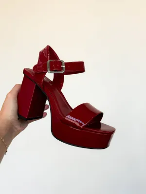 Macey Patent Chunky Heels- Crimson