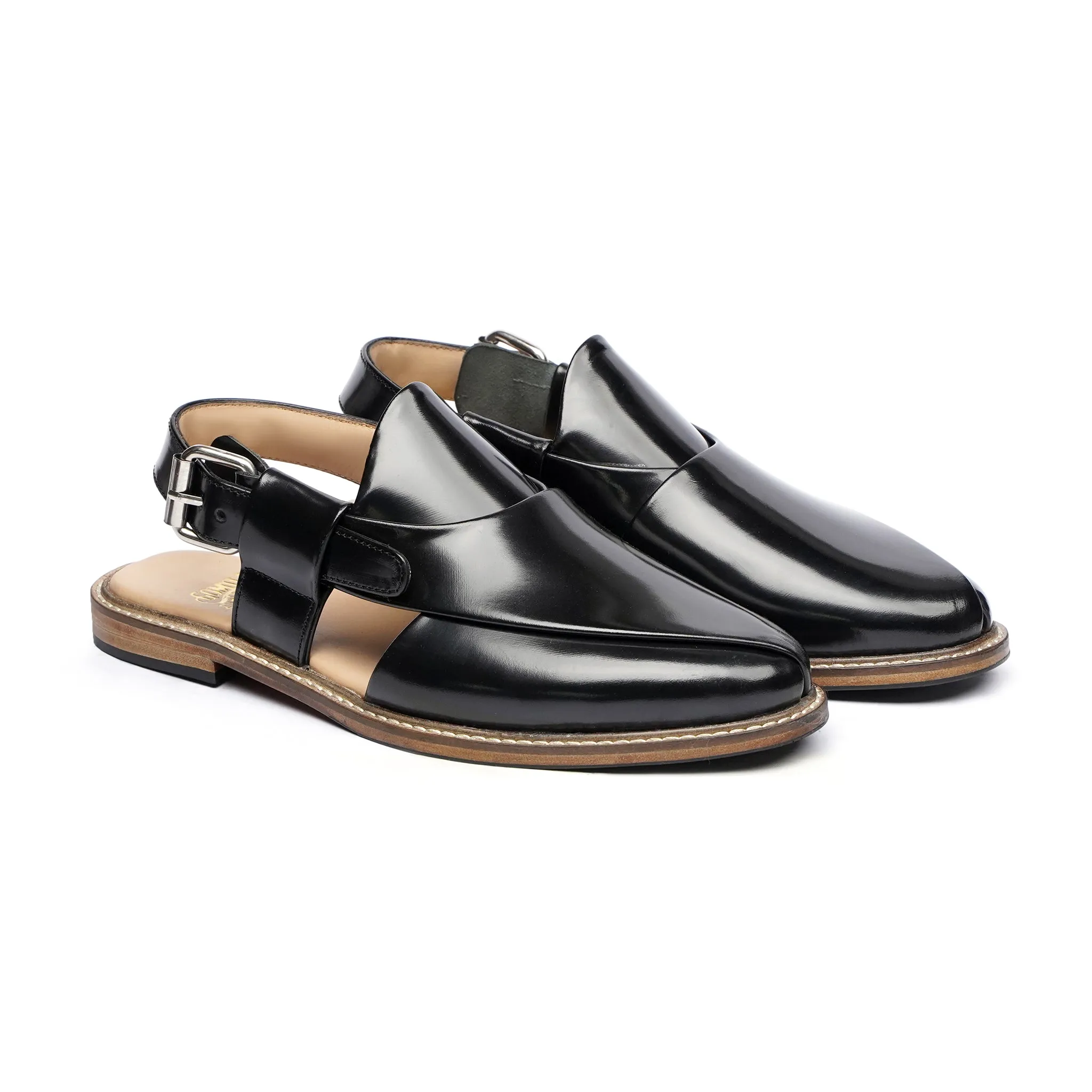 Makimi - Men's Black Box Leather High Shine Sandal