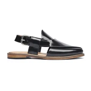 Makimi - Men's Black Box Leather High Shine Sandal