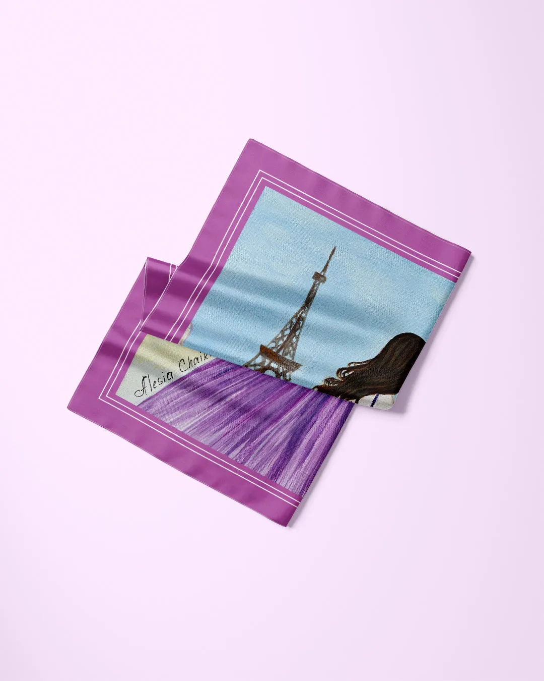 MEET ME IN PARIS Designer 100% Silk Art-A-Porte Scarf in Lavender Light Blue