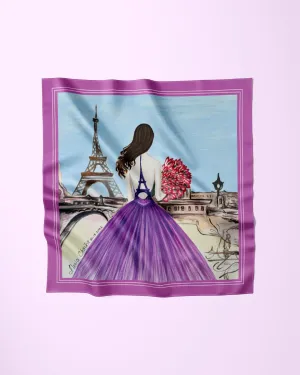 MEET ME IN PARIS Designer 100% Silk Art-A-Porte Scarf in Lavender Light Blue