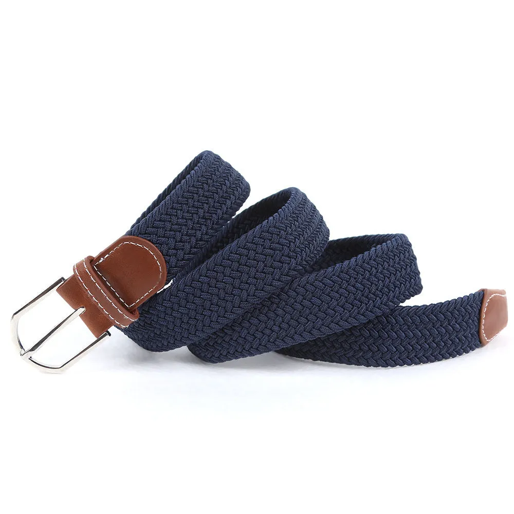 Men's Casual Stretch Woven Leather Belt Young Students Woven Canvas Pin Buckle Elastic Waistband