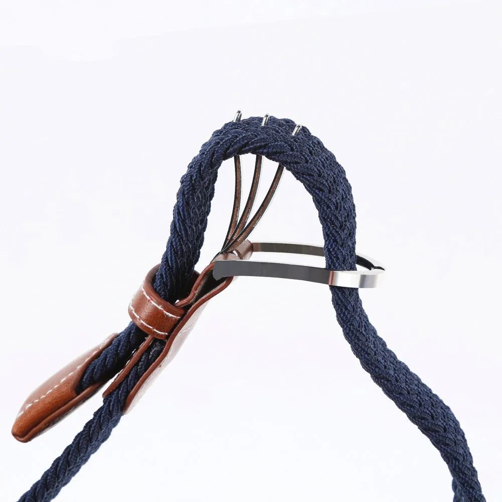 Men's Casual Stretch Woven Leather Belt Young Students Woven Canvas Pin Buckle Elastic Waistband