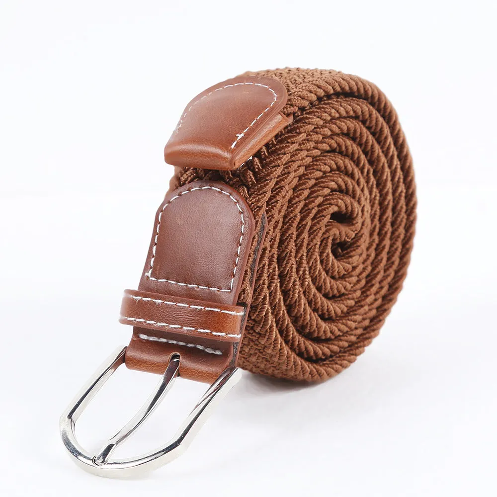 Men's Casual Stretch Woven Leather Belt Young Students Woven Canvas Pin Buckle Elastic Waistband