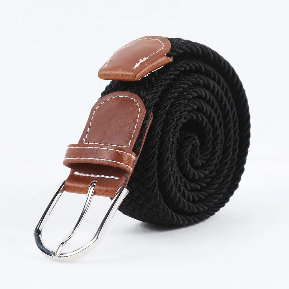 Men's Casual Stretch Woven Leather Belt Young Students Woven Canvas Pin Buckle Elastic Waistband