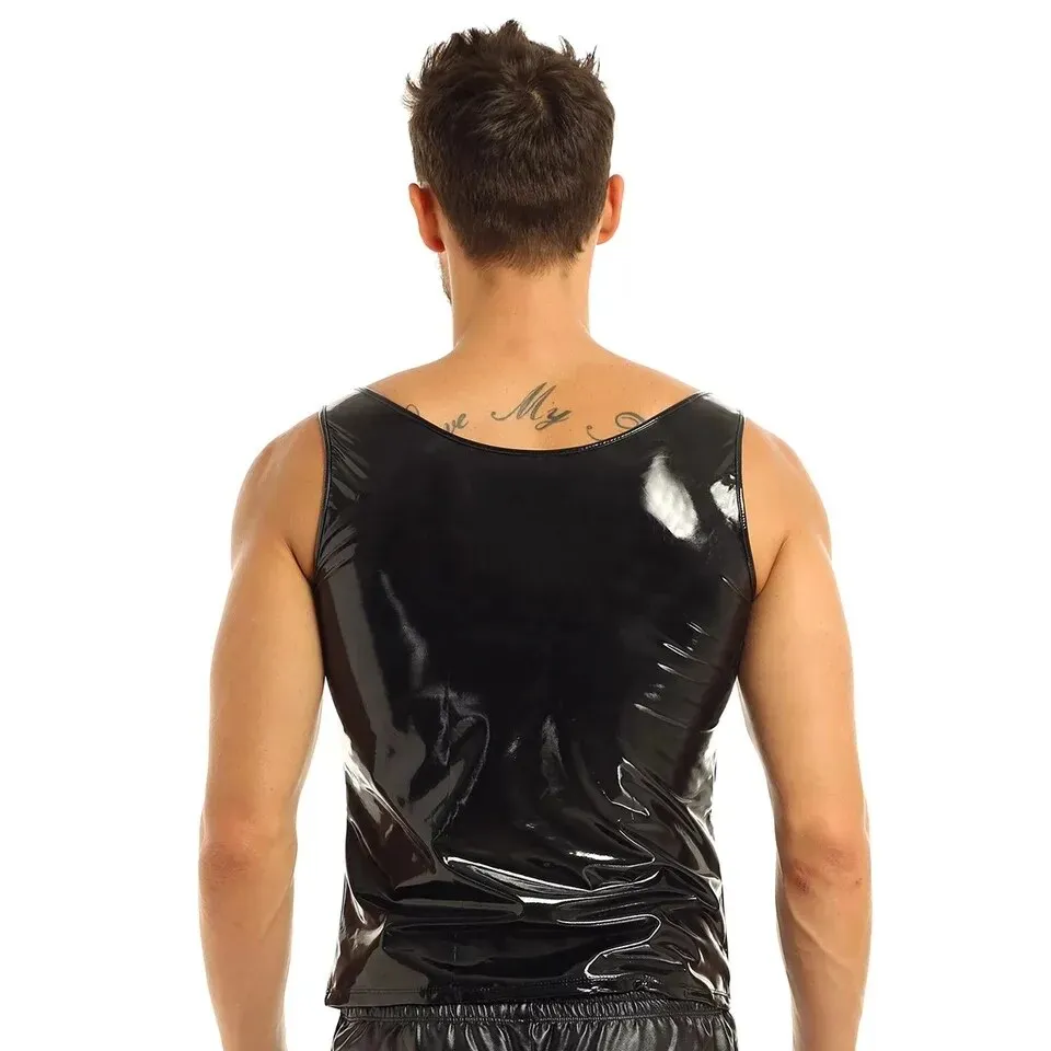 Mens PU Leather Tank Top S