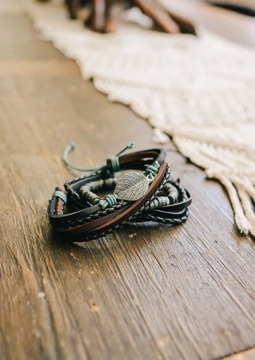 Multi-wrap Leather Braid Beaded Bracelet