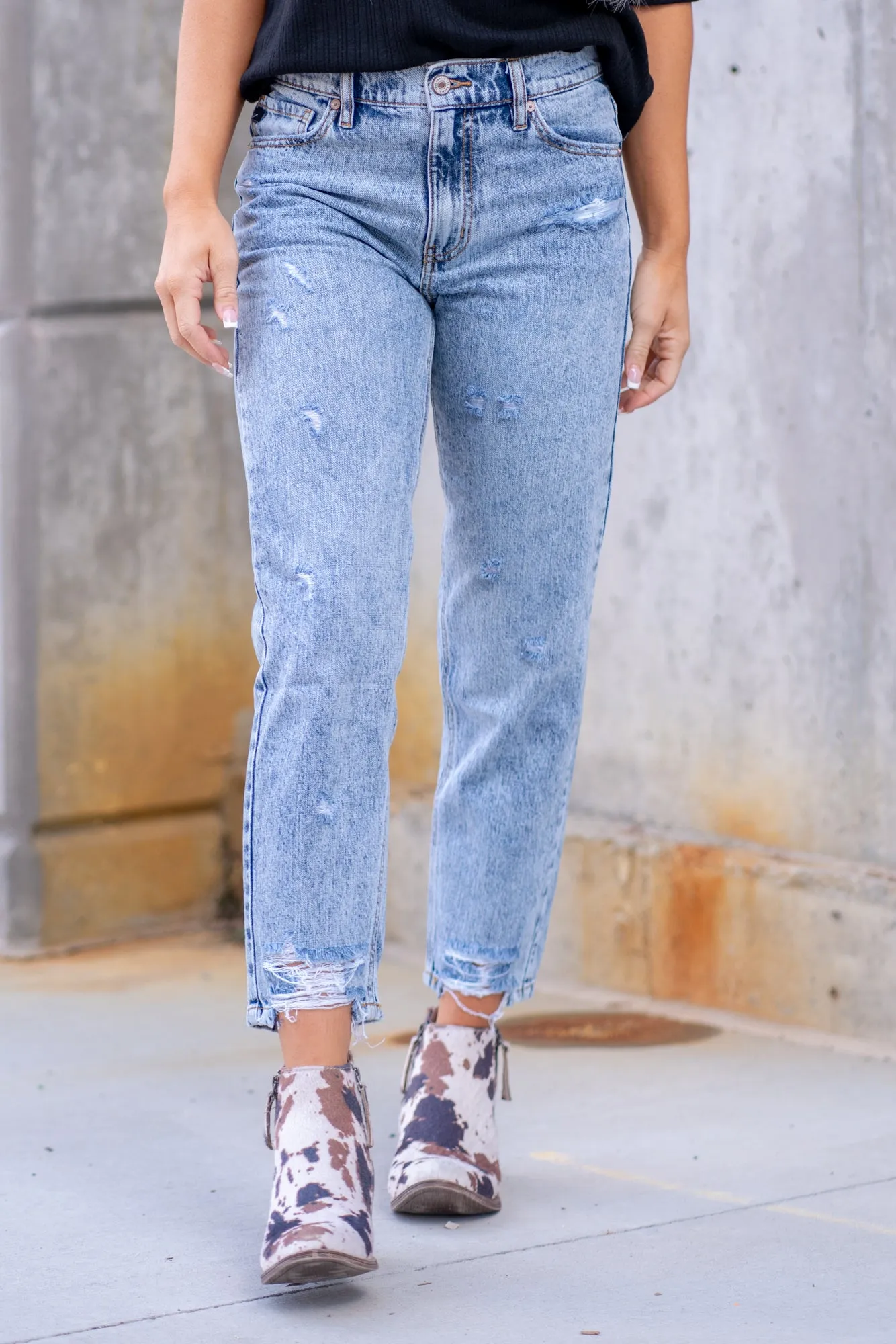 Mystic Distressed High Rise Ankle Mom Jeans