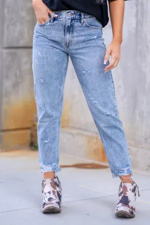 Mystic Distressed High Rise Ankle Mom Jeans