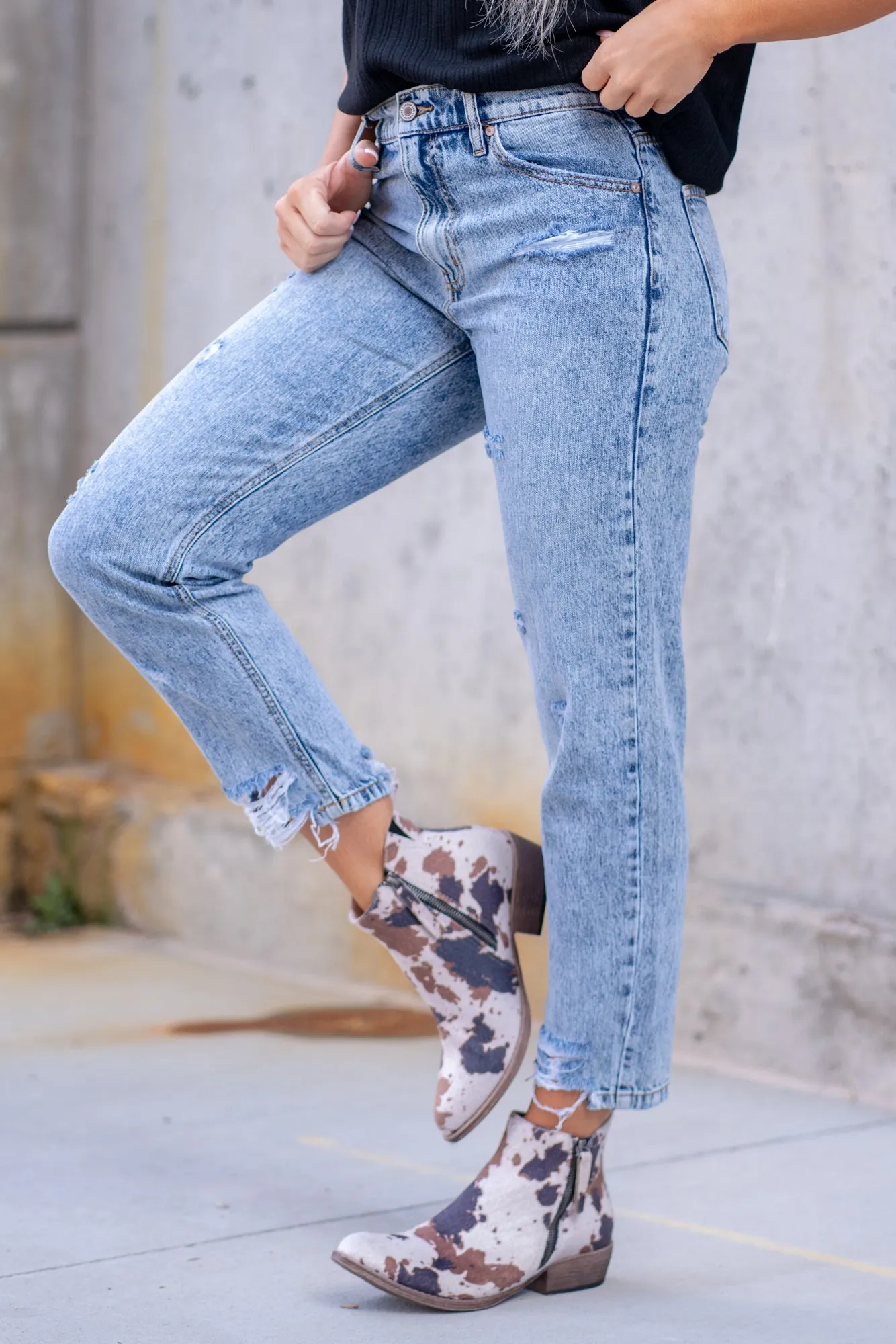 Mystic Distressed High Rise Ankle Mom Jeans