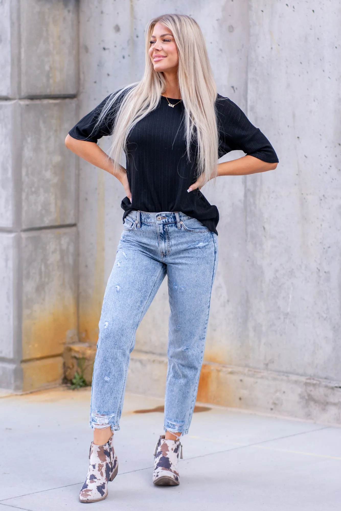 Mystic Distressed High Rise Ankle Mom Jeans