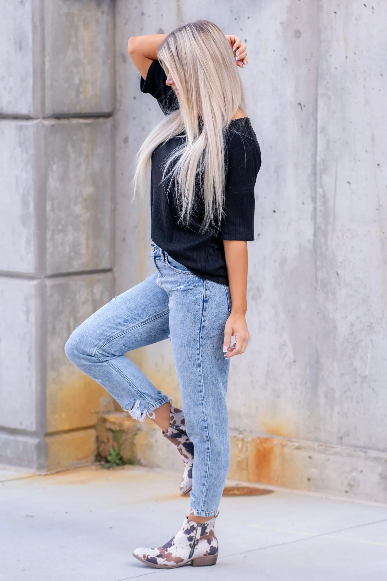 Mystic Distressed High Rise Ankle Mom Jeans